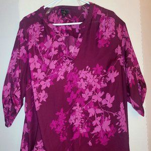 Worthington Shirt Womens  Pink & Purple Round Neck Floral Blouse